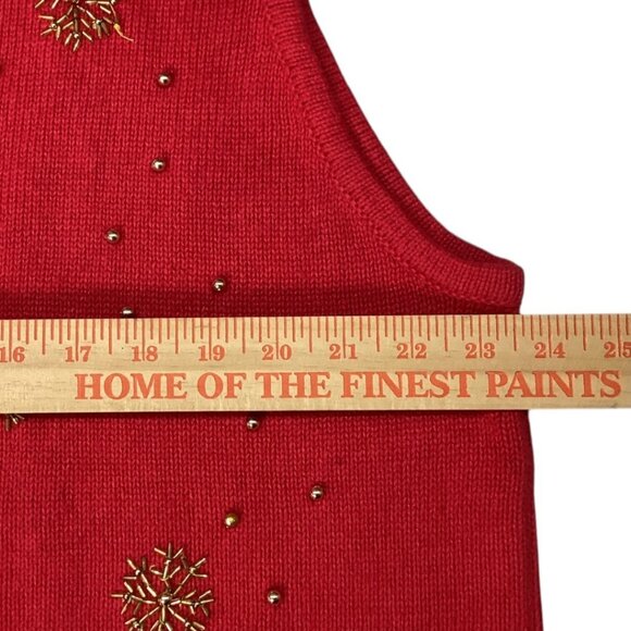 Vintage Red knit Christmas Embellished Holiday Sweater Vest Cardigan Size 2X - Picture 4 of 5